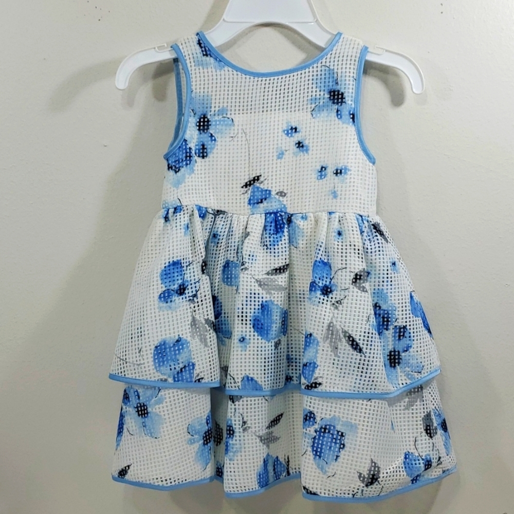 FRAIS white and blue netted & checkered dress size 4